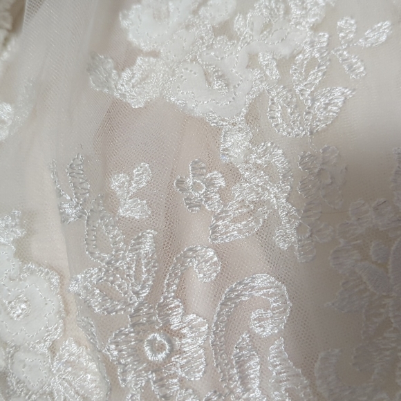 Ivory Lace and Tulle over Almond Gown with belt - Picture 2 of 9